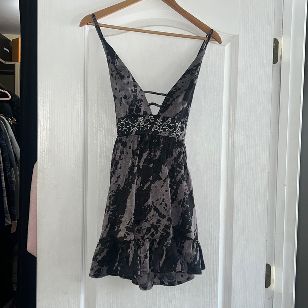 NWOT Urban Outfitters Naomi  Mini Dress Black and Gray Tie Dye m